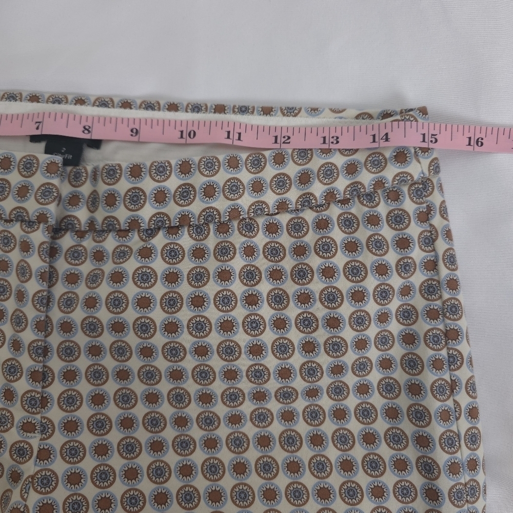 J.Crew City Fit Boho Print Pants Size 2 Cotton Sateen Straight Crop Brown - Picture 3 of 11